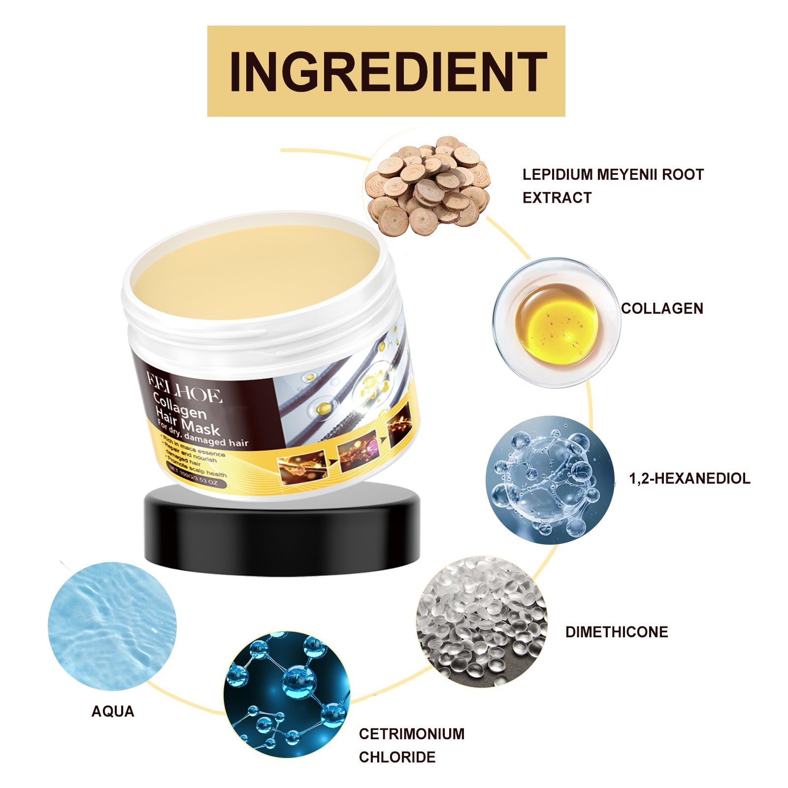 Maca Essence Repair Collagen, Repair Dry Short-Tempered Knot Hair Strong Moisturizing Smooth Hair Film - Korvel