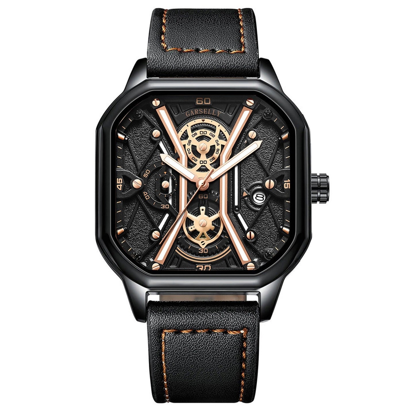 POEDAGAR Fashion Men Luxury Wristwatches Chronograph Luminous Waterproof Date Man Watch Square Dial Leather Quartz Men's Watches - Korvel