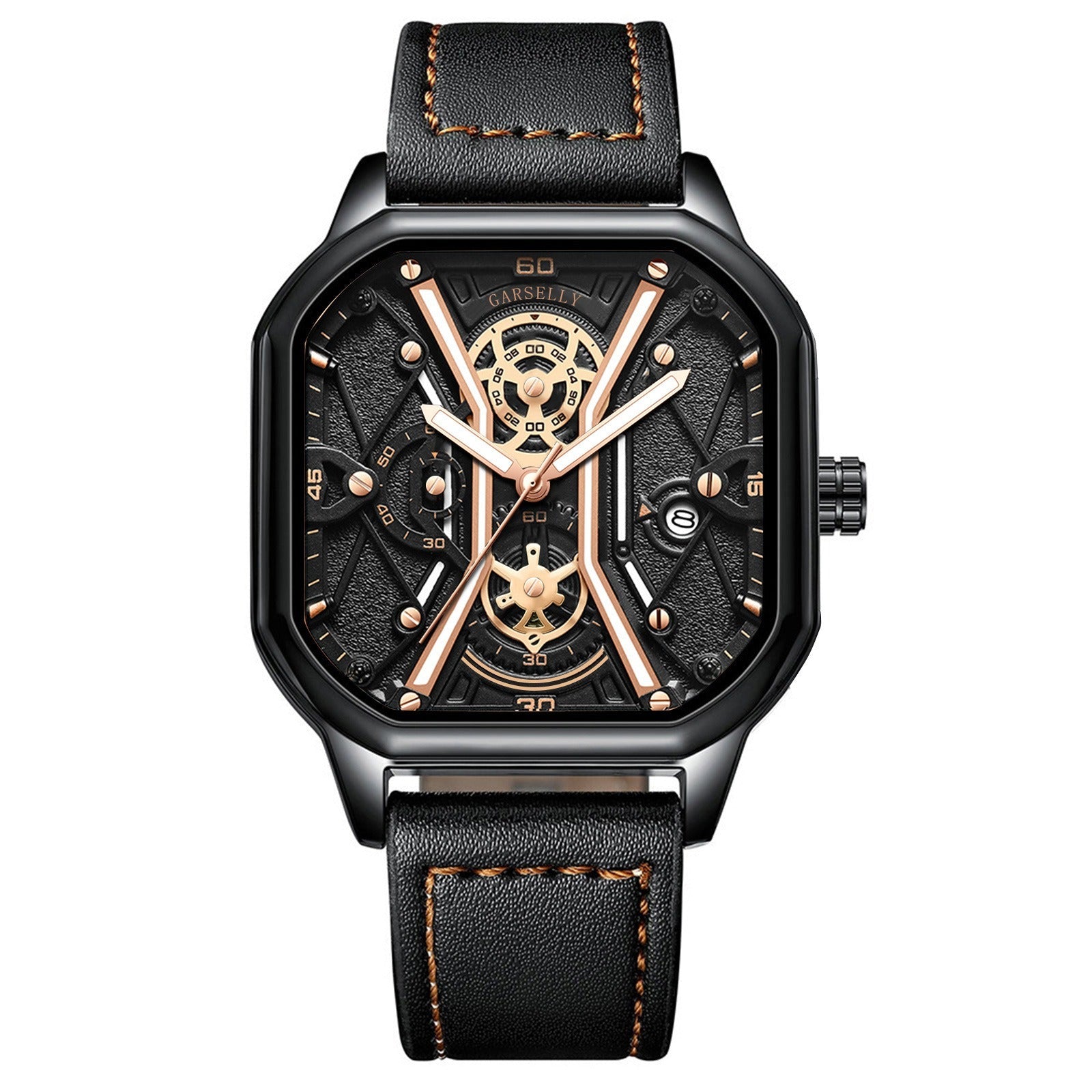POEDAGAR Fashion Men Luxury Wristwatches Chronograph Luminous Waterproof Date Man Watch Square Dial Leather Quartz Men's Watches - Korvel