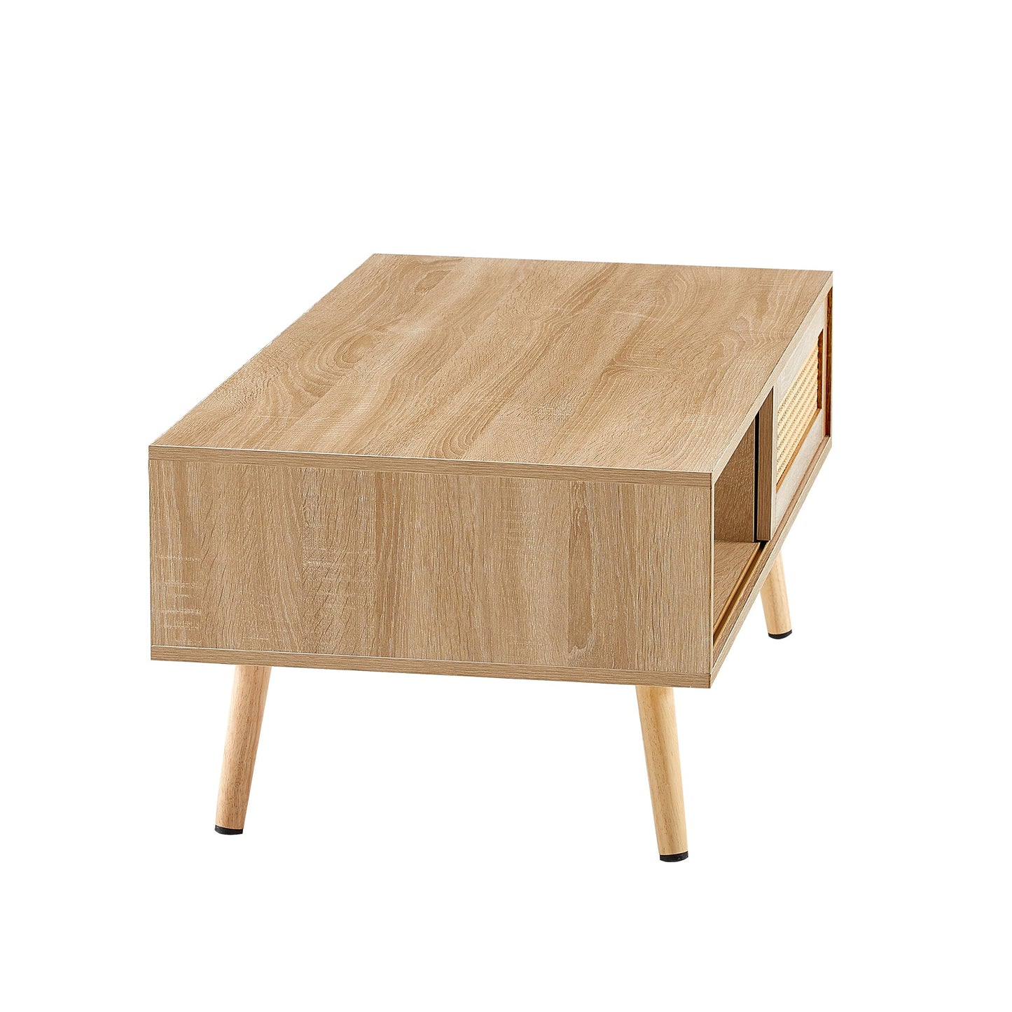 41.34" Modern Rattan Coffee Table with Sliding Door Storage