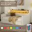Twin Size Daybed with Drawers, Upholstered Daybed with Charging Station and LED Lights, White - Korvel