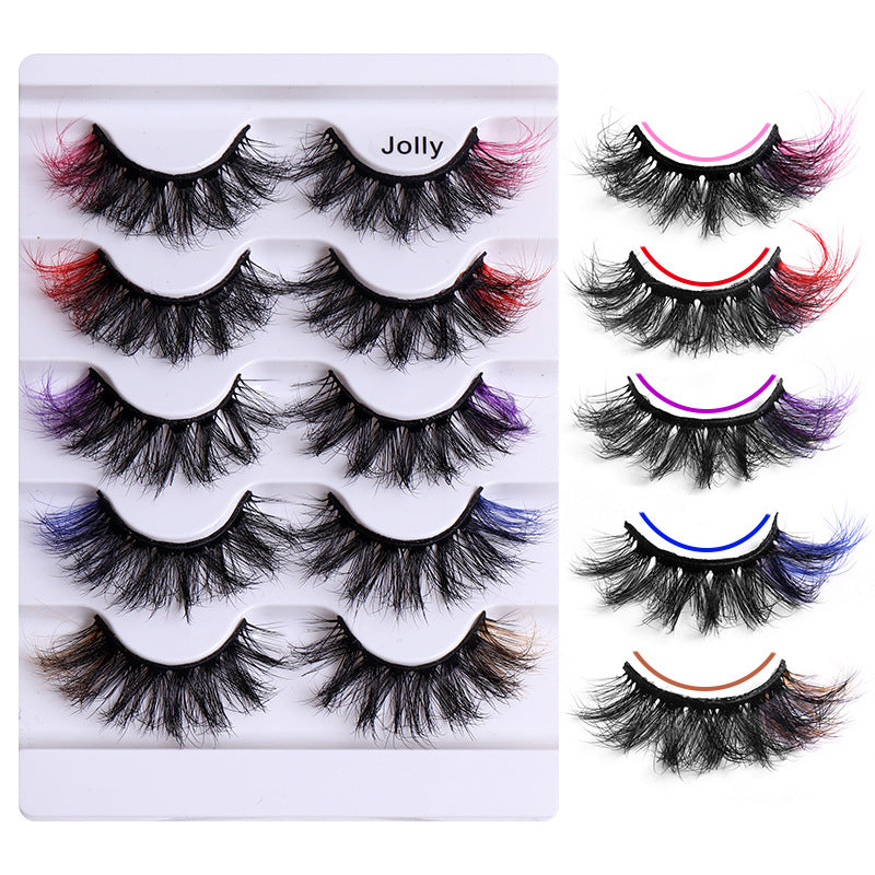 5 Pairs Of Colorful Fried False Eyelashes Multi Layer Thick Cross Mink Like Eyelashes - Korvel