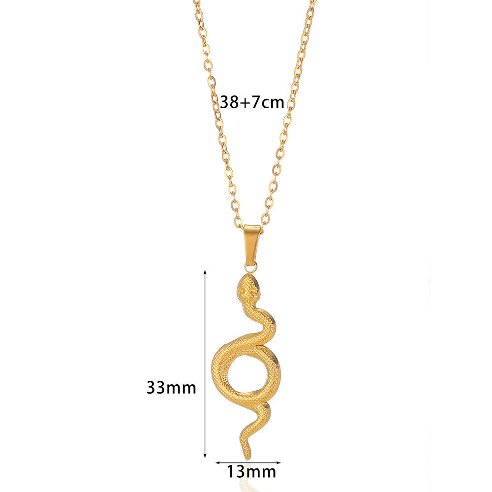 Spirit Snake Pendant Retro Style Personalized Necklace Women's Stainless Steel Gold Plated - Korvel