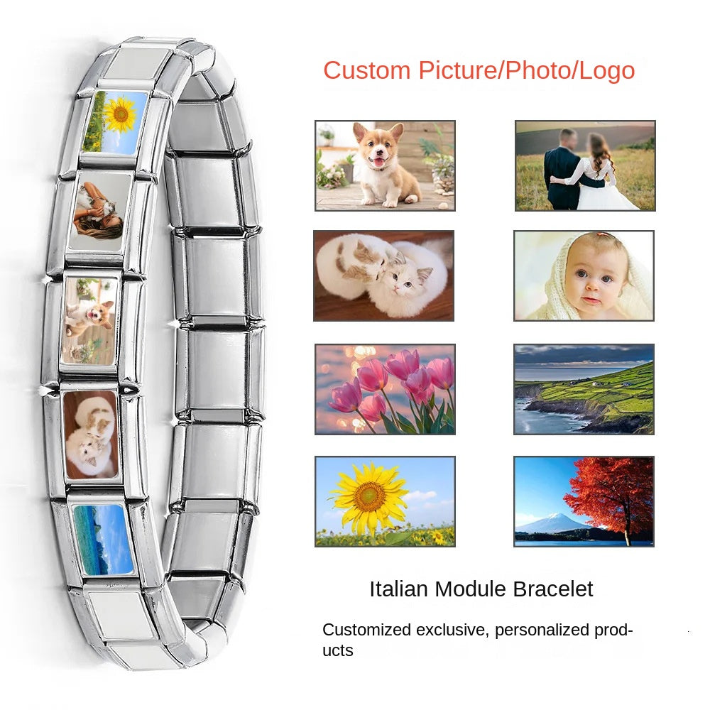 DIY Personalized Photo Picture Frame Making Titanium Steel Watch Band Chain Fashion Splicing Modular Bracelet - Korvel