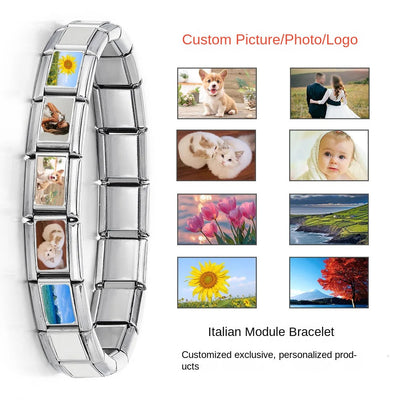 DIY Personalized Photo Picture Frame Making Titanium Steel Watch Band Chain Fashion Splicing Modular Bracelet - Korvel