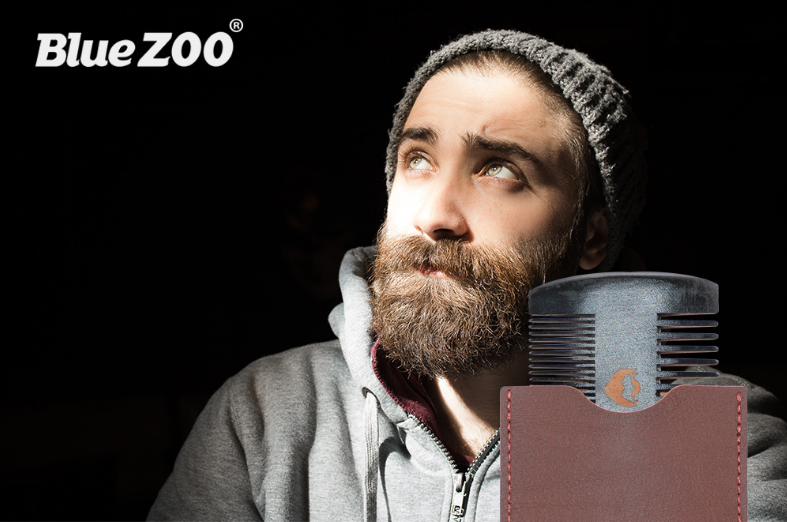 Black Spray Painted Pear Wood Bluezoo Double Sided Beard Comb Beard Portable Comb Care - Korvel