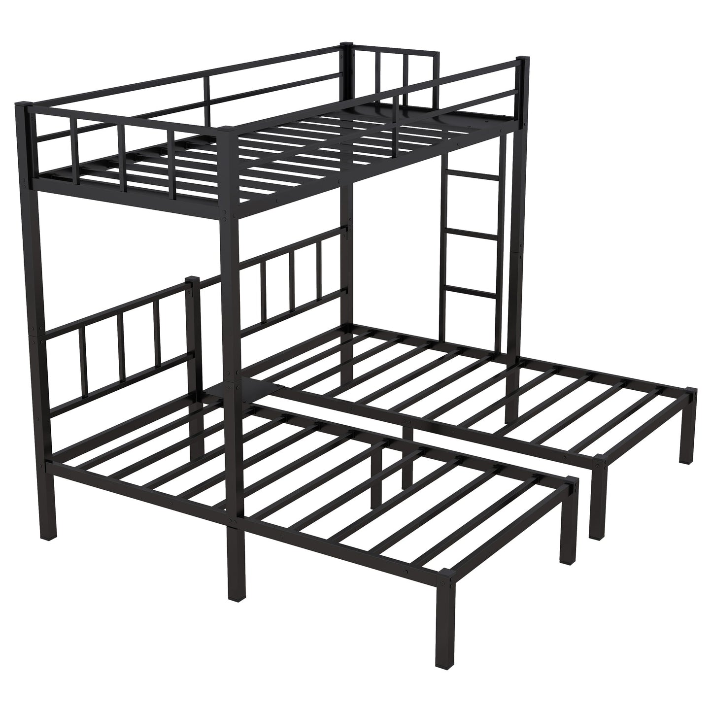 Twin over Twin & Twin Bunk Beds for 3, Twin XL over Twin & Twin Bunk Bed Metal Triple Bunk Bed, Black - Korvel