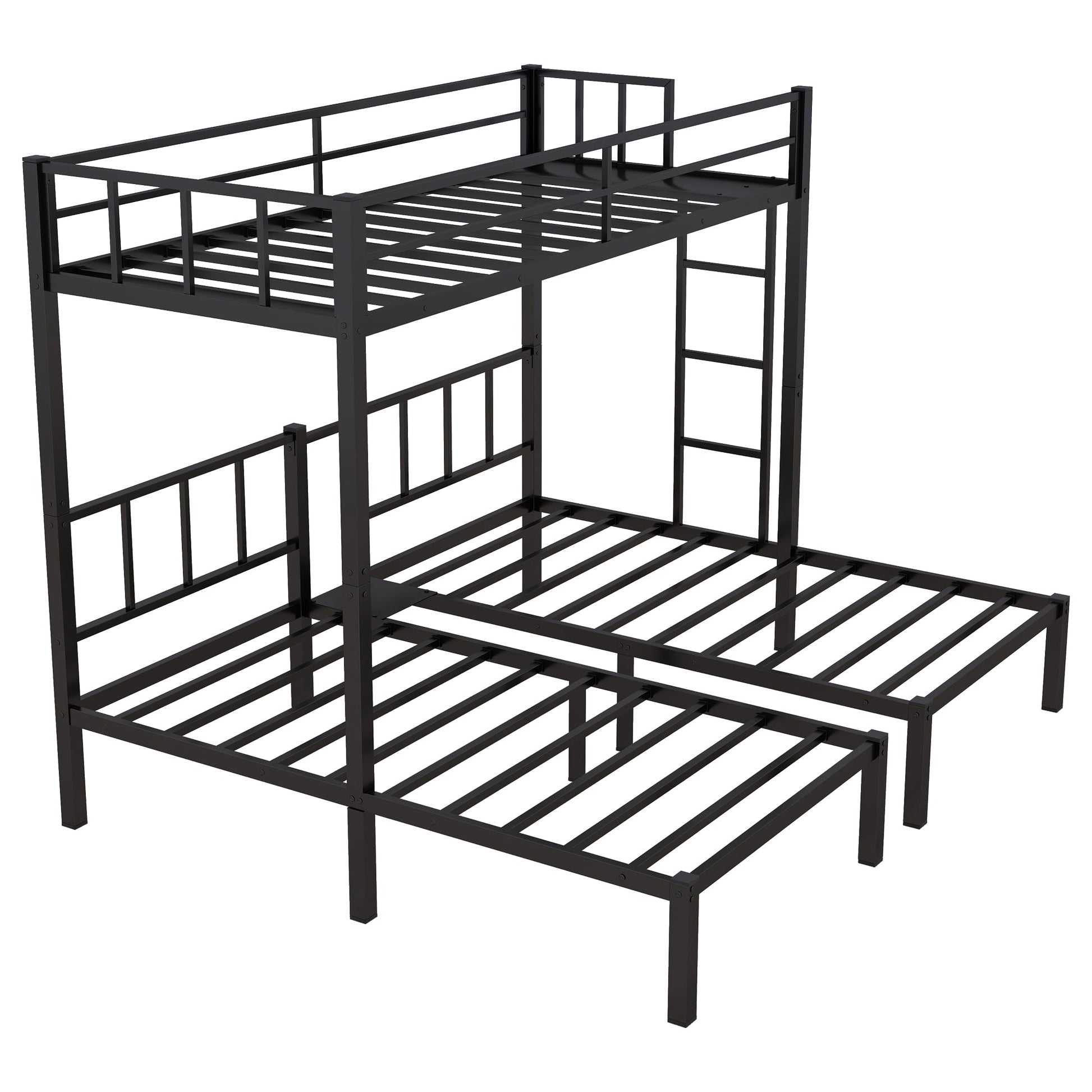 Twin over Twin & Twin Bunk Beds for 3, Twin XL over Twin & Twin Bunk Bed Metal Triple Bunk Bed, Black - Korvel