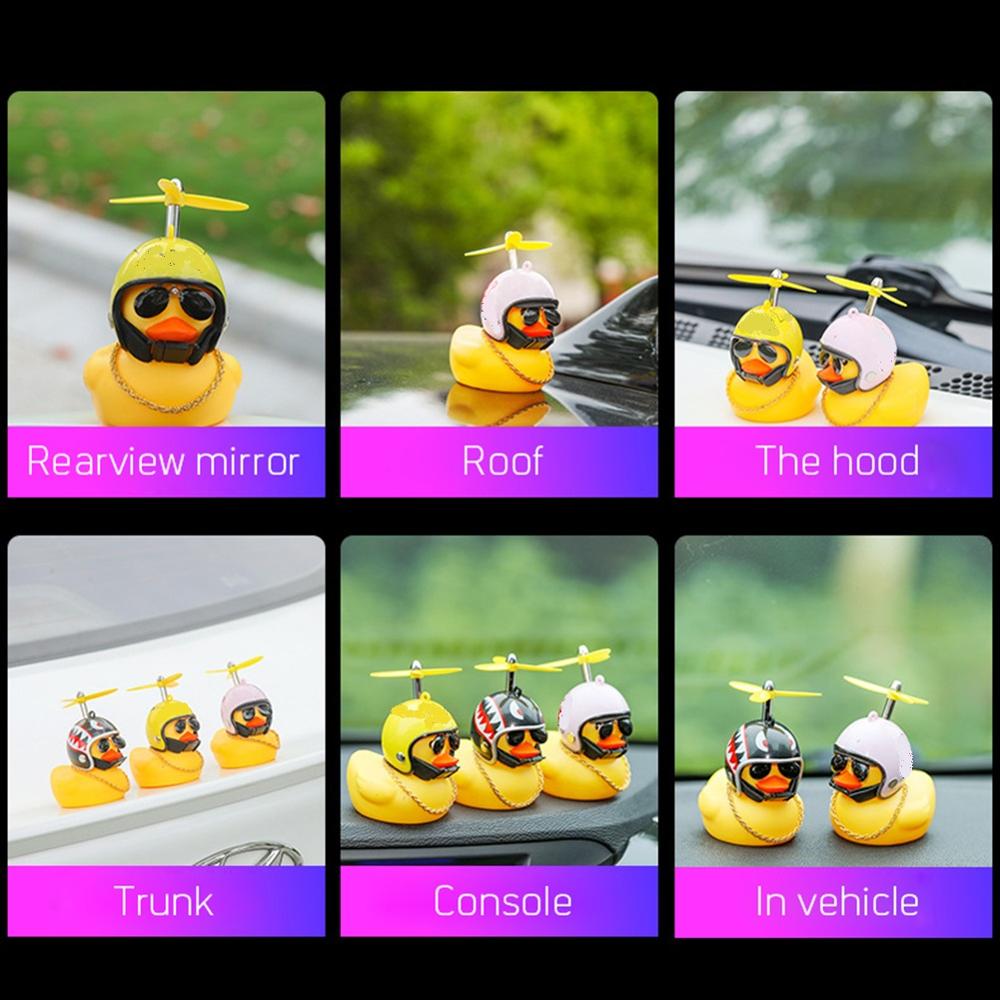 Car Duck with Helmet Broken Wind Small Yellow Duck Road Bike Motor Helmet Riding Cycling Car Accessories Decor Without Lights - Korvel