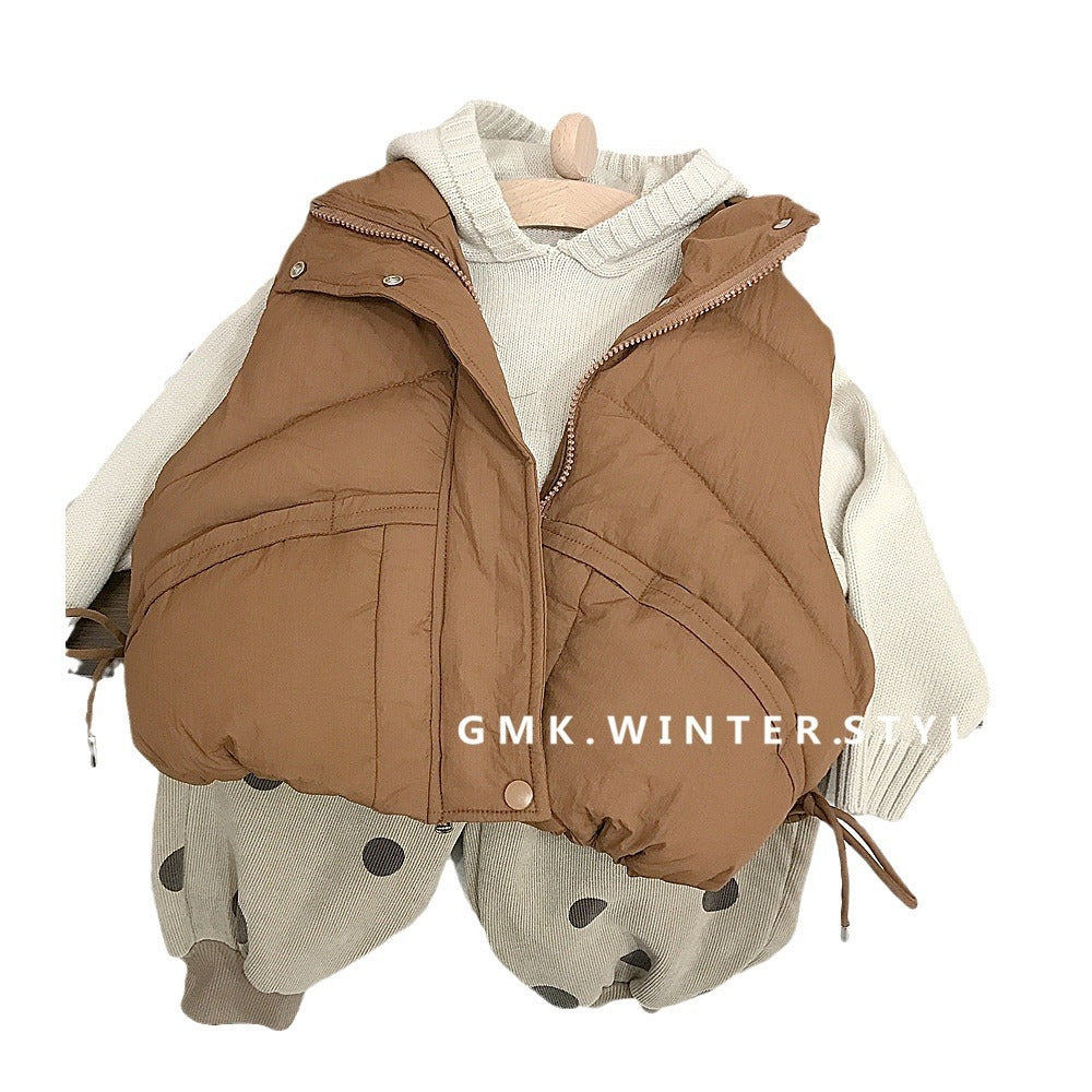 Children's standing collar cotton jacket vest winter loose vest for boys and girls camisole medium and small children's sweater - Korvel