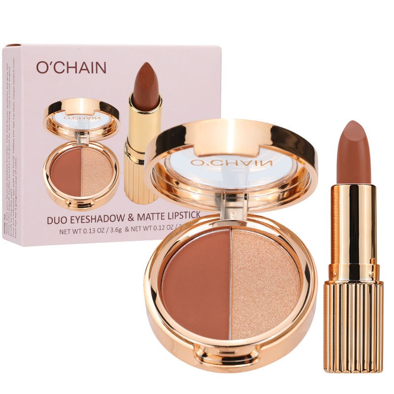 O'CHAINPearlescent two-color eyeshadow matte lipstick does not fade, non-sticky cup powdery delicate eyeshadow palette - Korvel