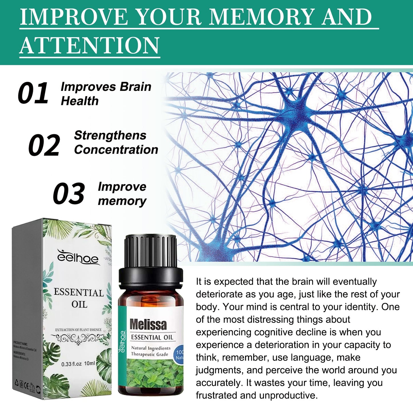 Melissa Officinalis Essential Oil, Moisturizing Massage Skin Body Care Improve Memory Melissa Officinalis Essence - Korvel