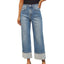 Straight leg jeans women's retro rolled edge high waisted pants - Korvel