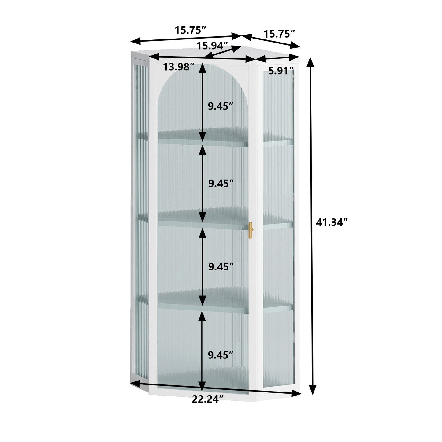 Glass Door Wall Mounted Corner Cabinet with Featuring Four-tier Storage  White - Korvel