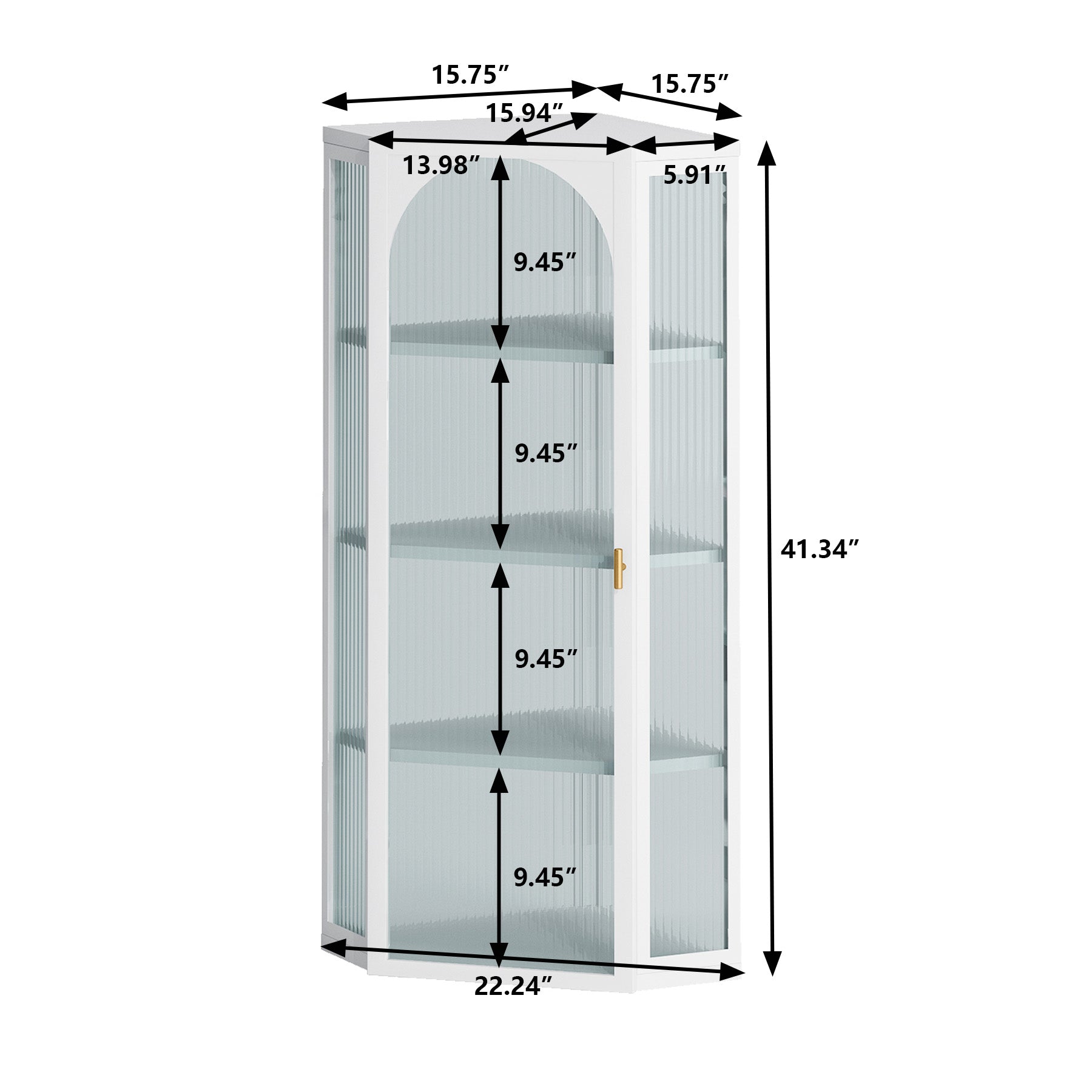 Glass Door Wall Mounted Corner Cabinet with Featuring Four-tier Storage  White - Korvel