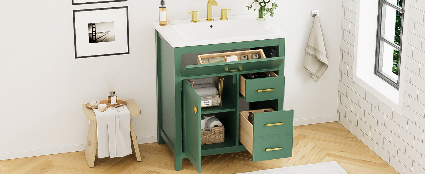 30-Inch Green Bathroom Vanity with Ceramic Sink