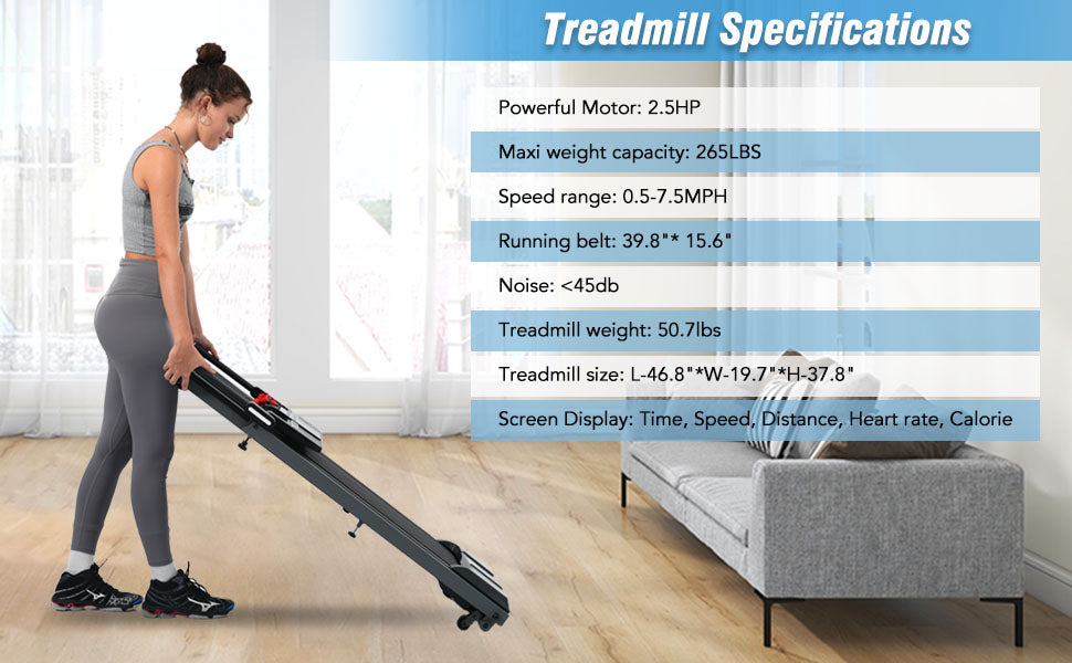 NEW Folding Treadmills Walking Pad Treadmill for Home Office -2.5HP Walking Treadmill With Incline Bluetooth Speaker - Korvel