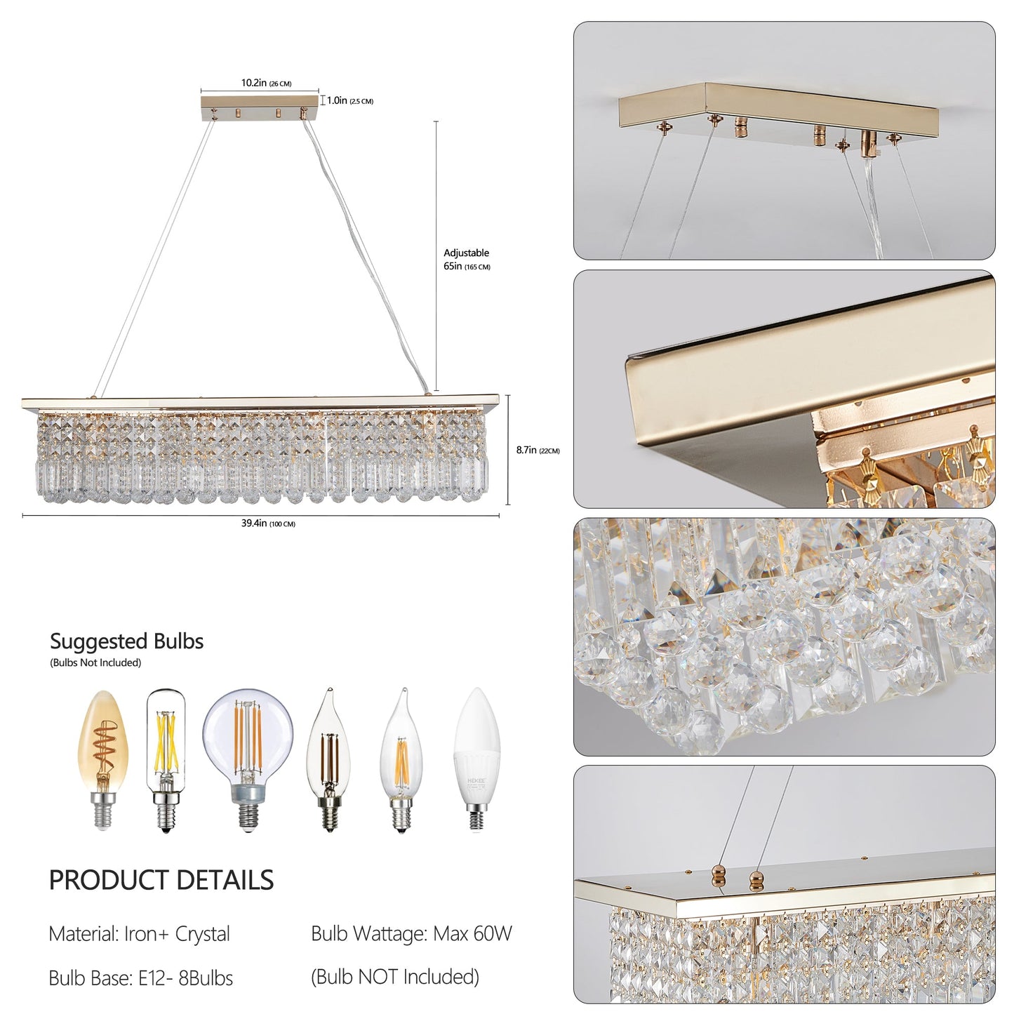 Elegant Gold Crystal Chandelier for Dining Room