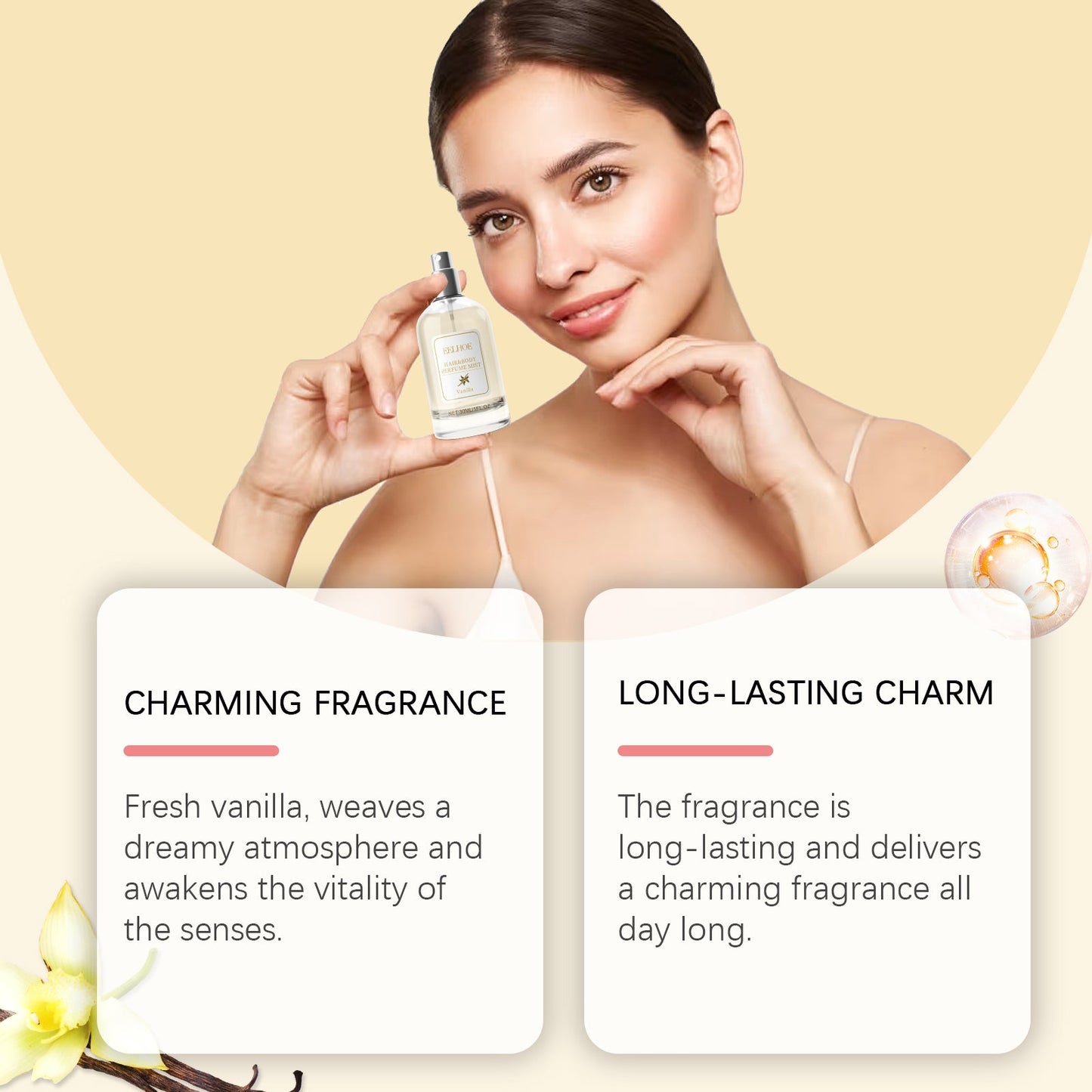 Spray de Perfume para el Cuerpo y el Cabello de Vainilla - Fragancia Duradera