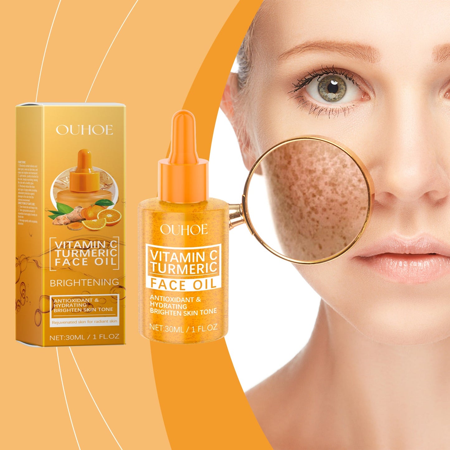 Vitamin C Turmeric Brightening Oil, Vitamin C Moisturizing Facial Skin Moisturizing, Hydrating And Brightening Skin Essential Oil - Korvel