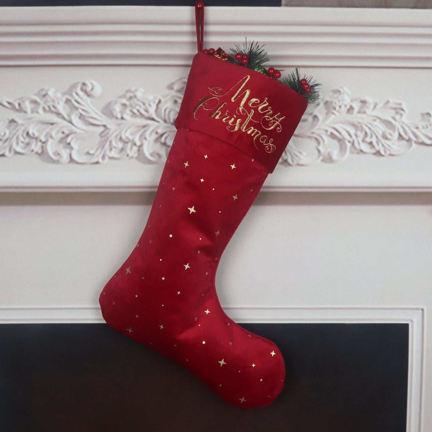 Elegant Christmas Stockings with Gold Foil Embroidery