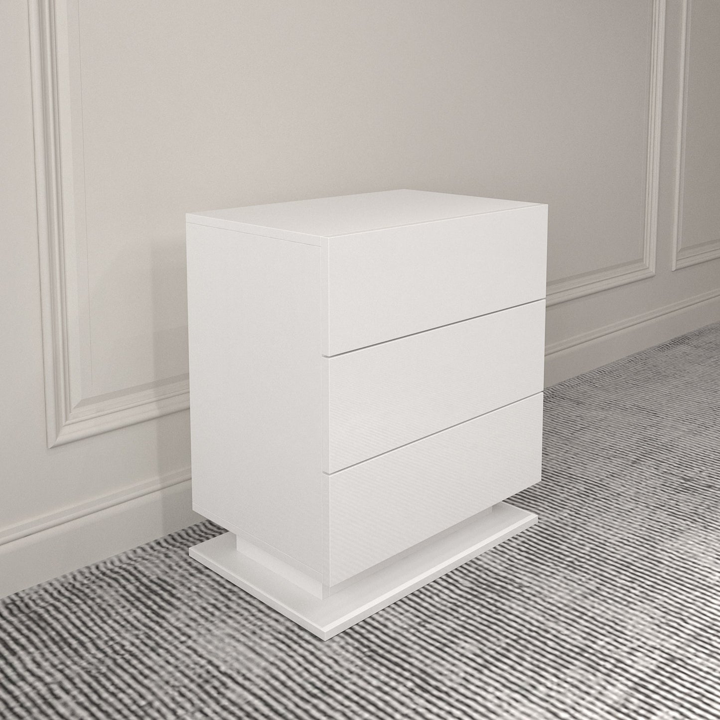 LED Nightstand with 3 drawers,White bedside Table ,Modern End Side Table for Bedroom - Korvel