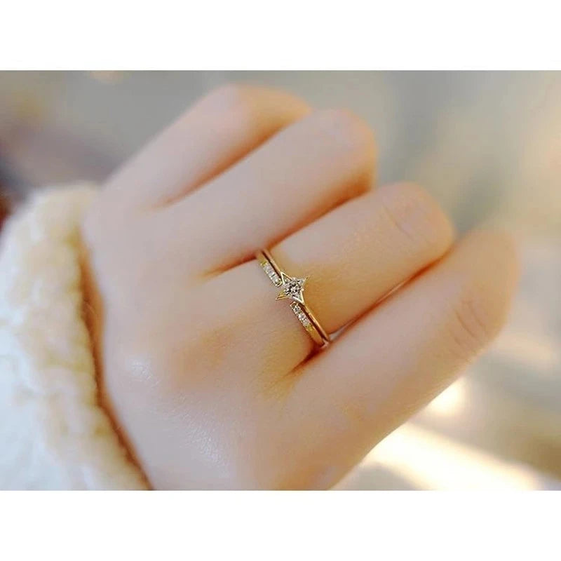 925 Sterling Silver Single Zircon Ring Simple Geometric Slim Finger Party Wedding Gold Ring Accessories Jewelry - Korvel