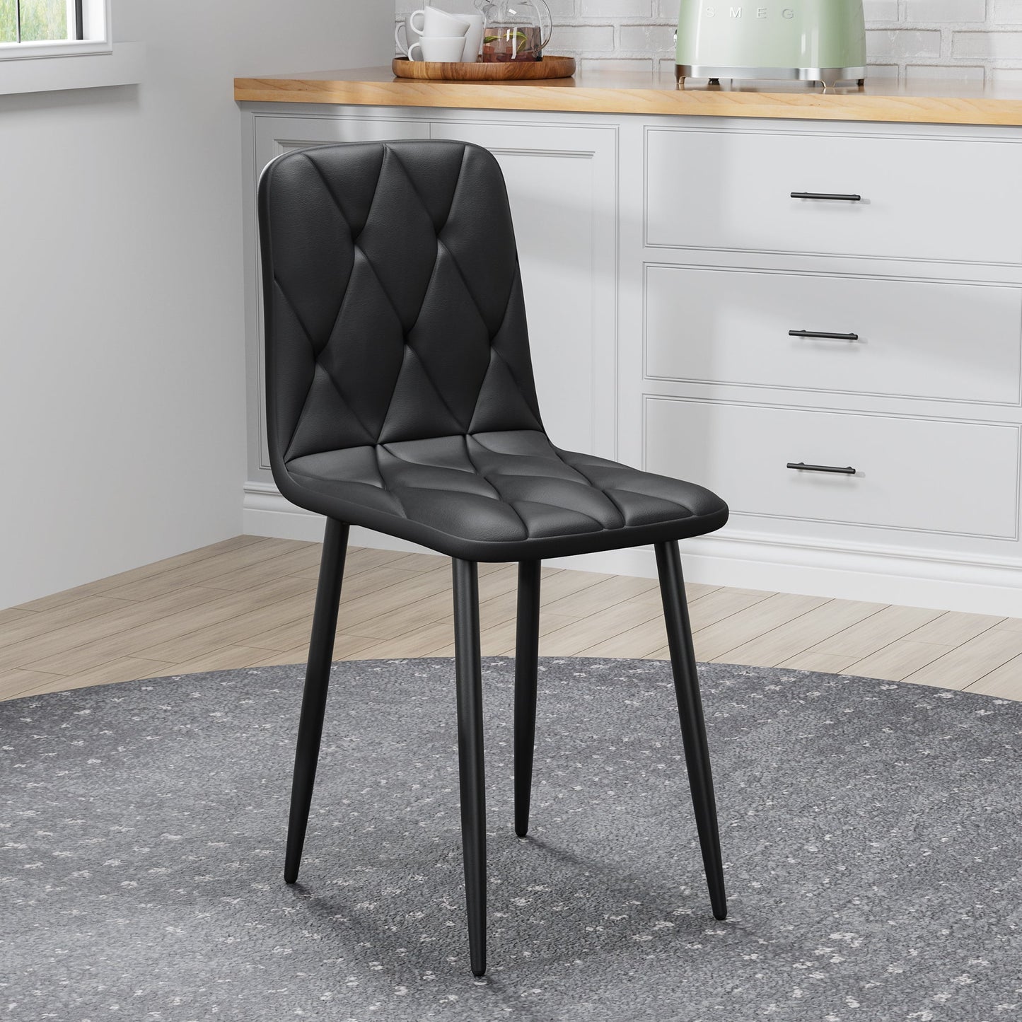 Dining Chairs Set of 4, Modern Kitchen Dining Room Chairs, PU Dining Chair Upholstered Cushion Seat and Sturdy Metal Legs - Korvel