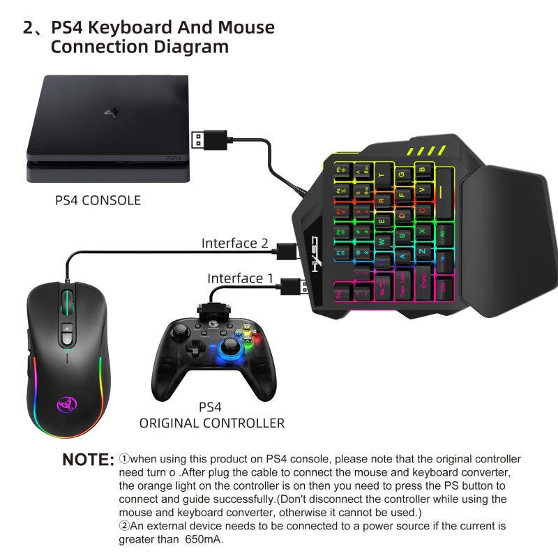 V500 gaming one handed keyboard RGB illuminated keyboard built-in converter supports PS3 and PS4 gaming consoles - Korvel