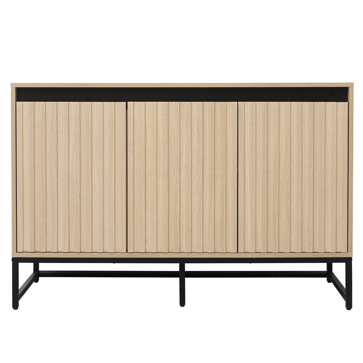 Engraved 3-door side panel with LED, self-service cabinet storage cabinet, modern coffee bar cabinet with adjustable shelf - Korvel