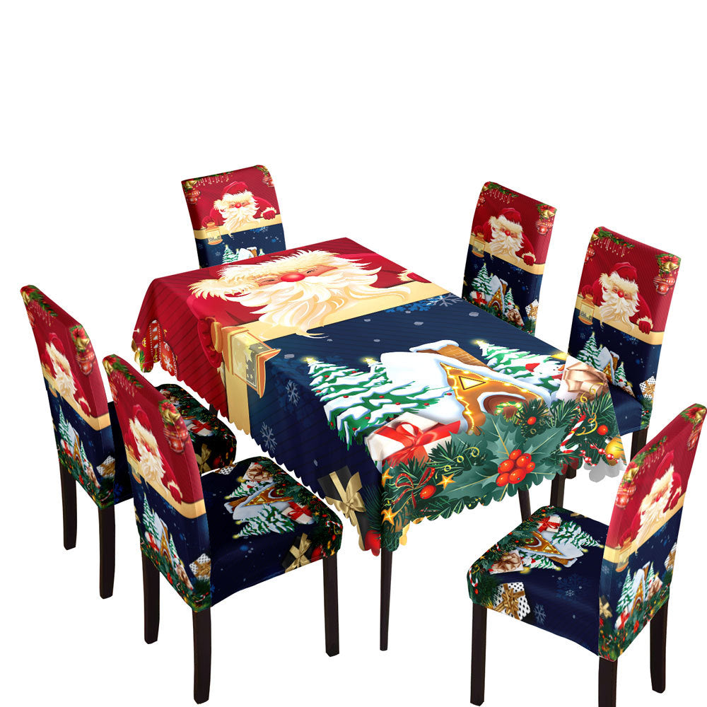 Christmas printed tablecloth, chair cover, waterproof, oil resistant, festive decoration, dining table cloth, chair cover, universal household use - Korvel