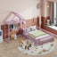 Wooden Full Size Children's Bed with Detachable Headboard and Integrated Clothes Drying Rack, Pink - Korvel