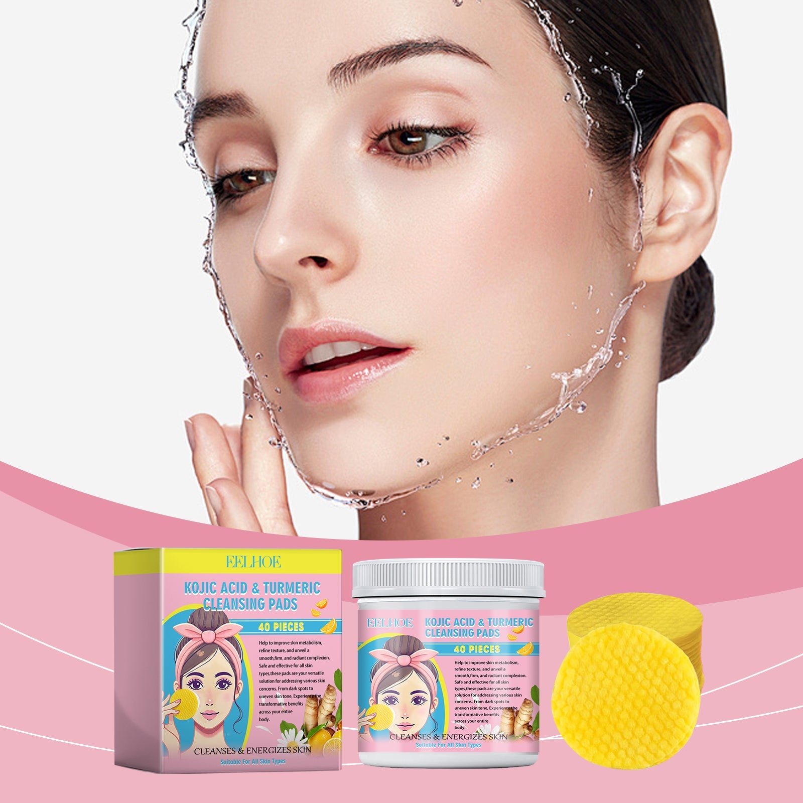Turmeric Acid Cleansing Pad Gently Cleanses Face Skin With Refreshing And Balanced Oil Skin Care Cleansing Pad - Korvel