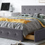 Upholstered Platform Bed with Classic Headboard and 4 Drawers No Box Spring Needed Linen Fabric Queen Size Dark gray - Korvel
