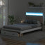 Wood Full Size Platform Bed with Upholstered Headboard and LED and 2 Drawers, Antique White - Korvel
