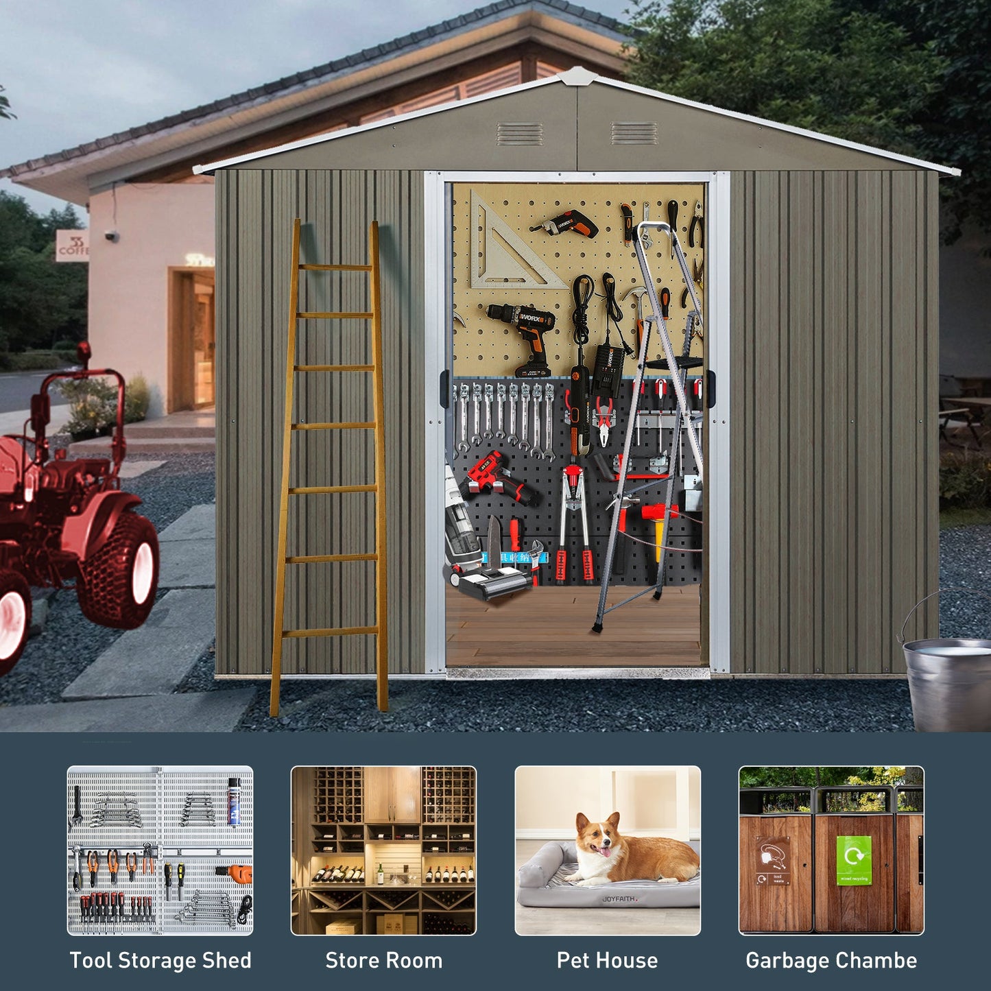 8ft x 6ft Outdoor Metal Storage Shed with Window Grey(W540S00016) - Korvel
