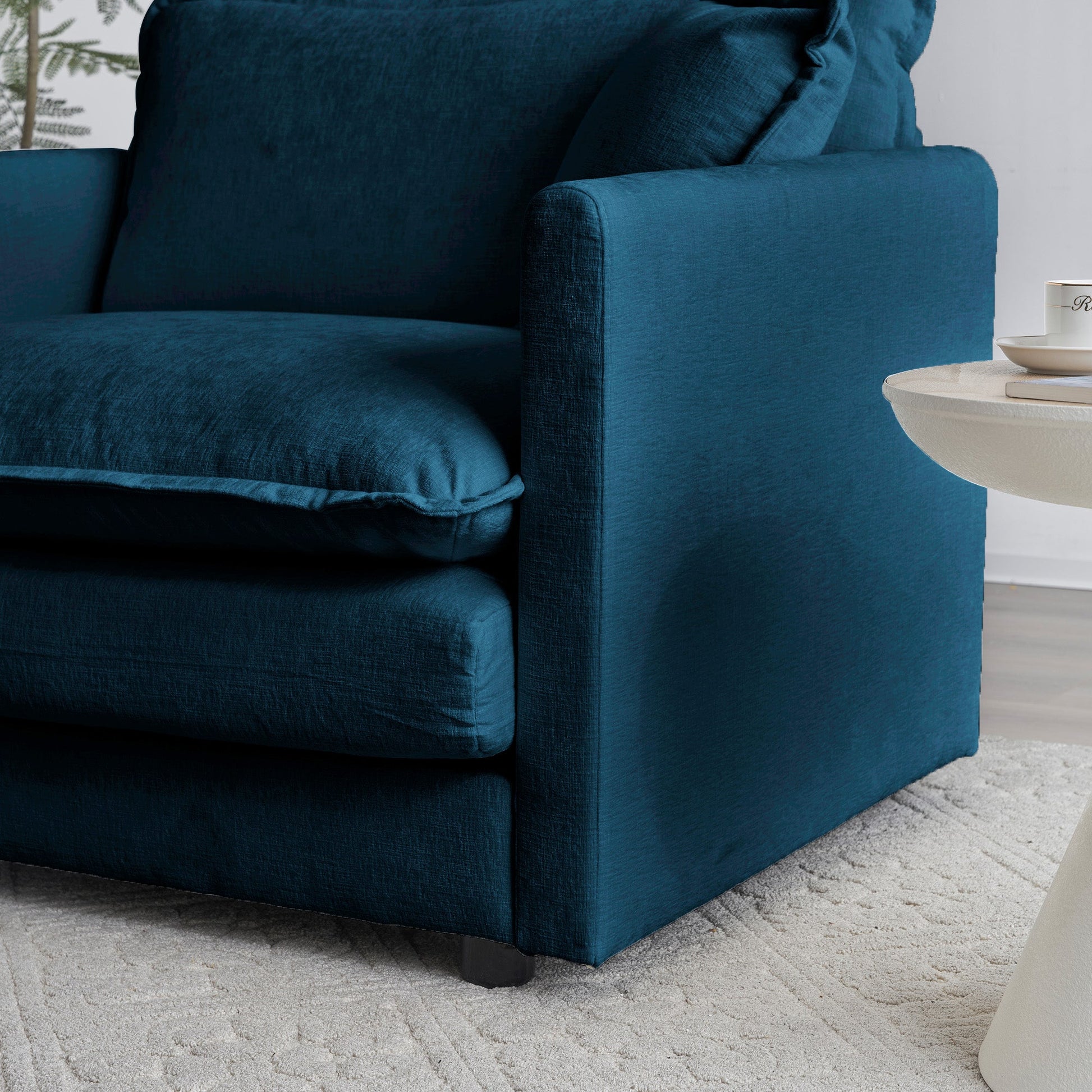 Ottoman modern style chair, living room club chair Chenille cushioned armchair, bedroom reading chair, blue - Korvel
