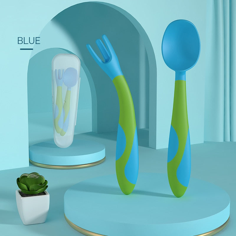 Spoon For Baby Utensils Set Auxiliary Food Silicone Gel Spoon Baby Learn To Eat Training Bendable Soft Spoon Children Tableware - Korvel
