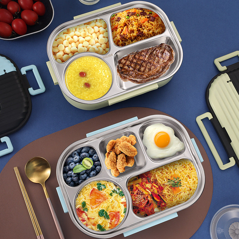 Microwaveable portable 304 stainless steel heat preservation rectangular lunch box fresh lunch box - Korvel