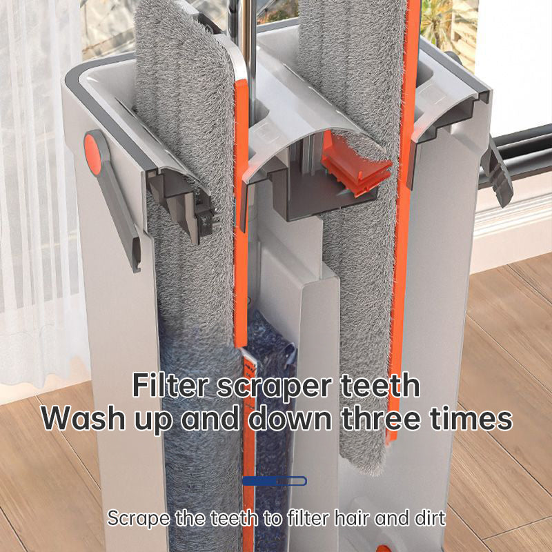 A 33cm Home Floor Cleaning Set: Hand Free Flat Mop & Bucket, 360° Rotating, Washable Microfiber, Lazy Cleaning Tool. - Korvel