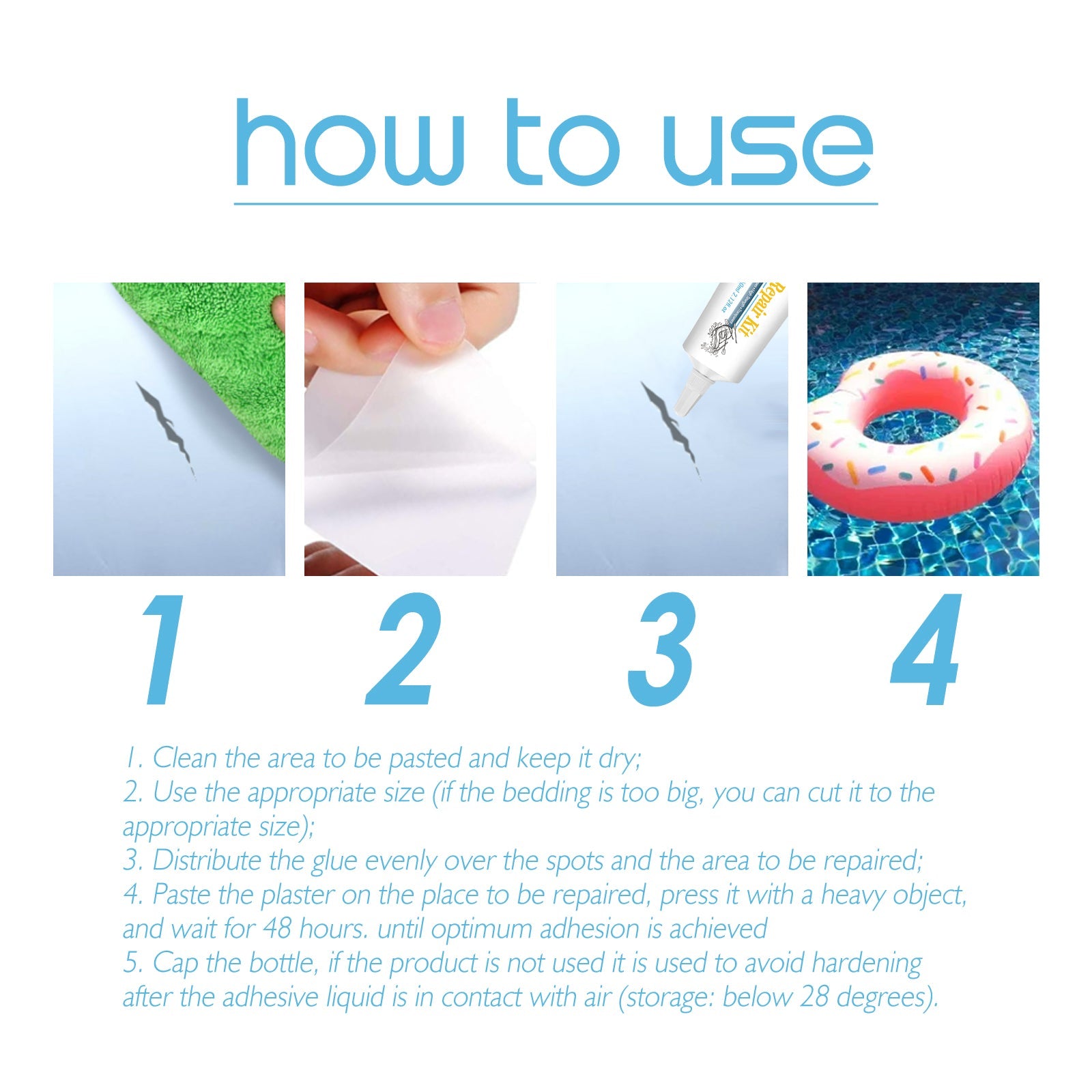 Pool Repair Kit, Swimming Ring Air Cushion Tent Crack Leakage Waterproof Transparent Adhesive Repair Subsidy - Korvel