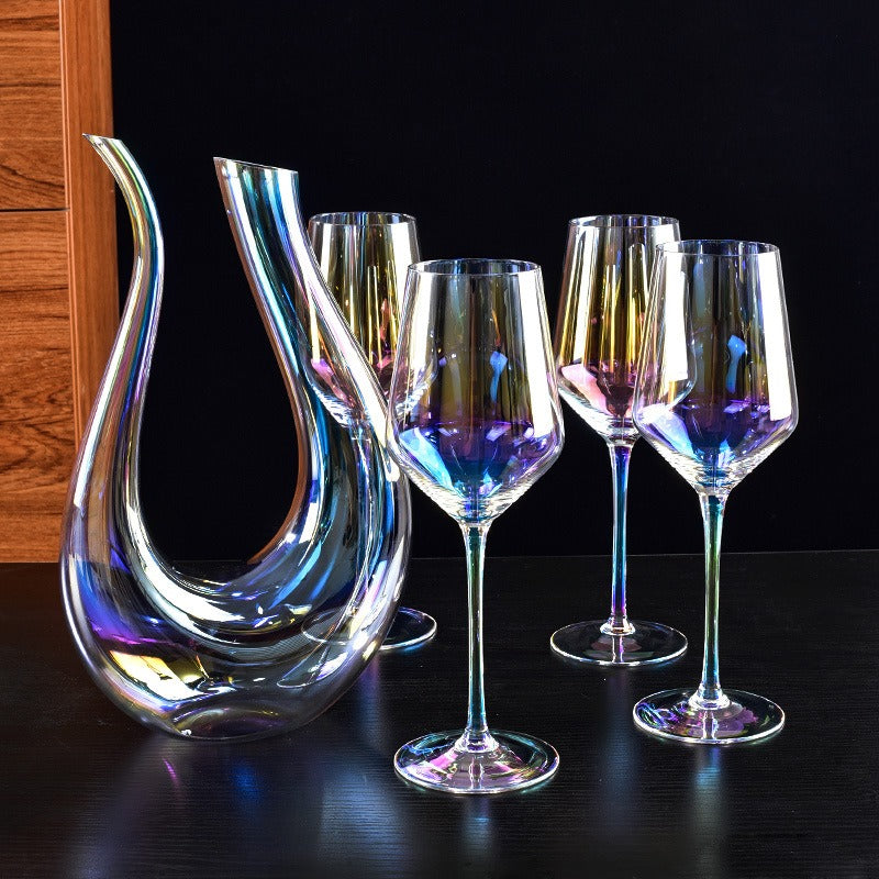 1500ml 50oz Hotel Home Elegant Hand Blown Clear Crystal U Shape Wine Decanter Set with 4 glasses For Vodka Tequila - Korvel