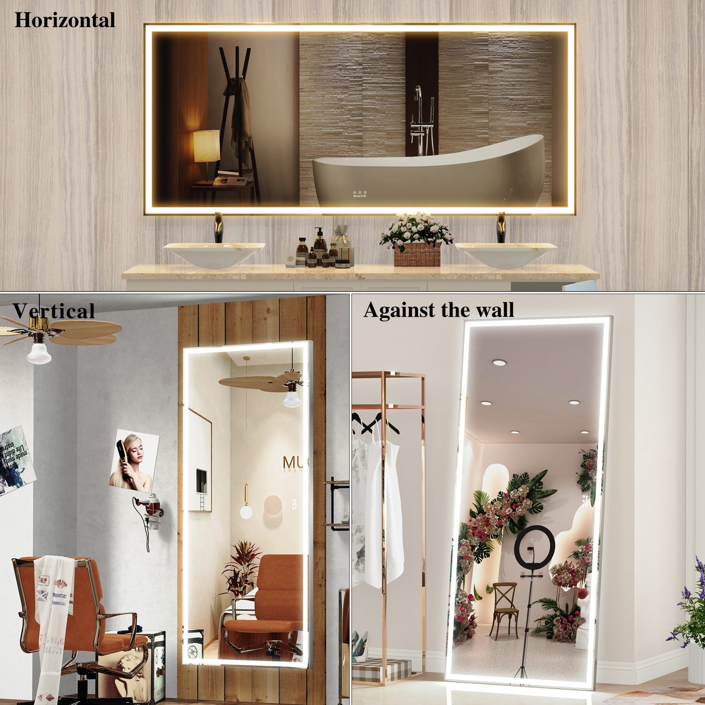 72x32 Inch LED Bathroom Mirror with 3 Color Modes