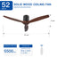 Ventilateur de plafond rustique YUHAO 52" - Fini noir mat et pales en bois