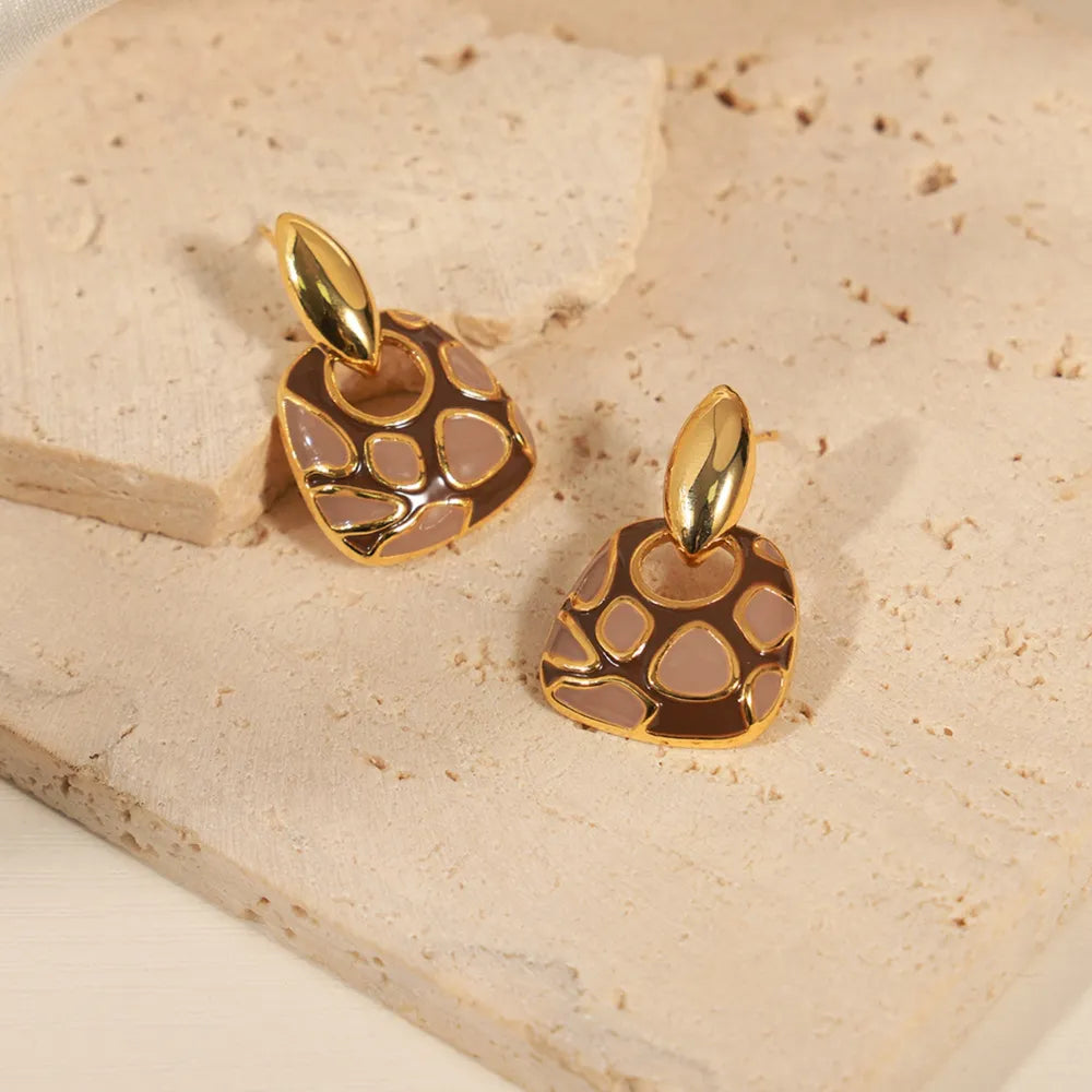 Geometric glazed enamel leopard print earrings fashionable and elegant accessories - Korvel