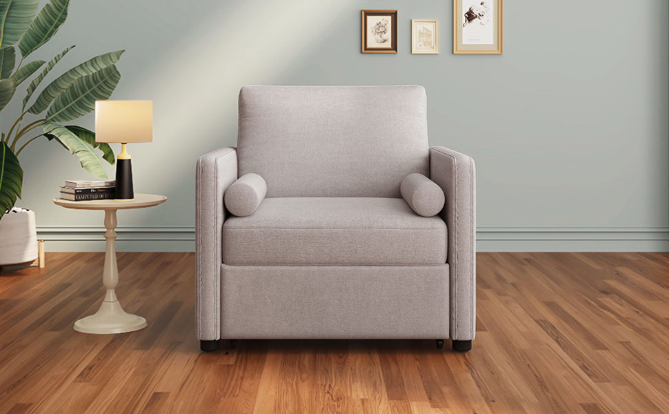3 in 1 Convertible Sleeper Chair with Adjustable Backrest, Lounger Chair Turns Into Bed, Single Bed for Living Room, Linen, Tan - Korvel