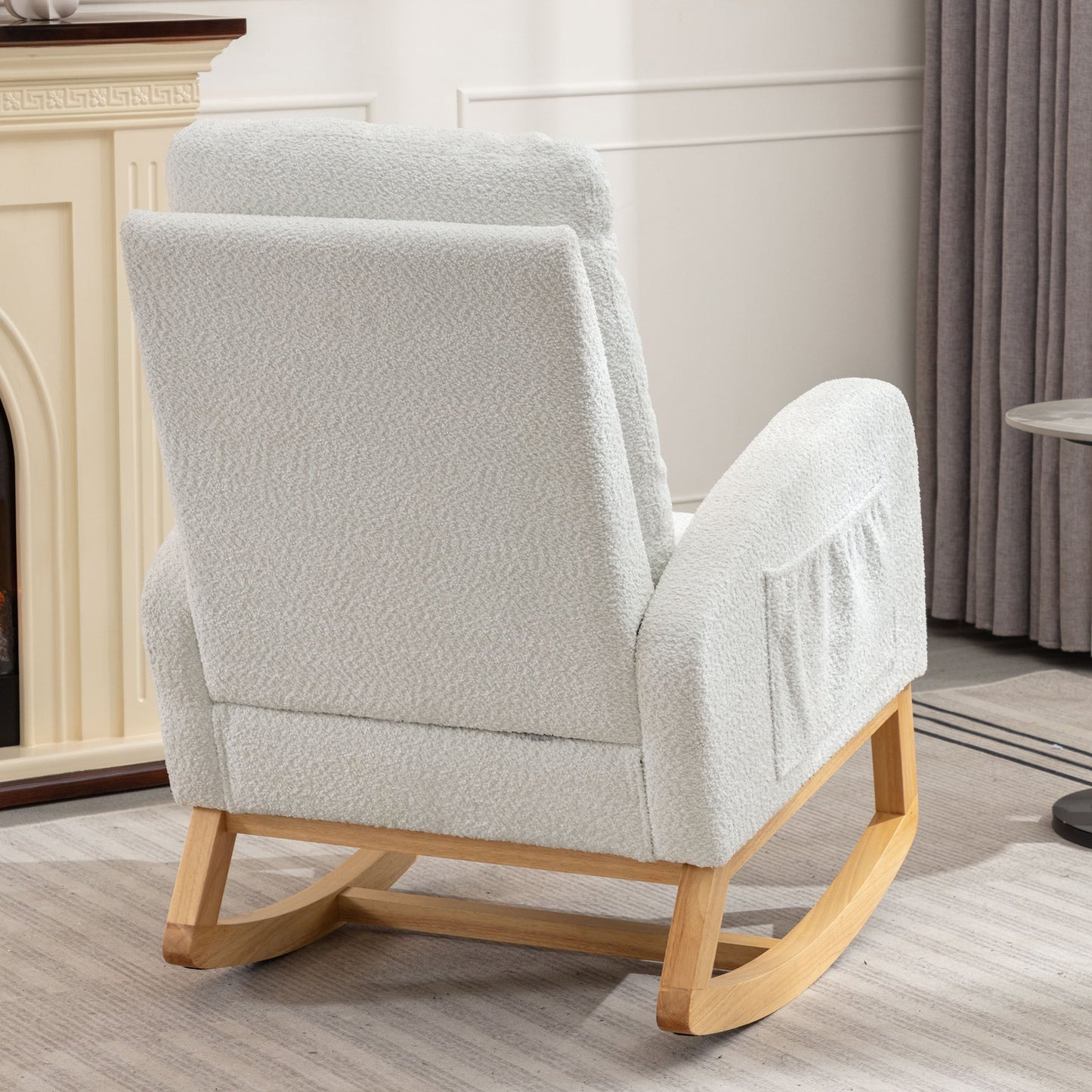 Accent Rocking Chair with Footrest High Back Rubber Wood Rocking Legs Bedroom Living Space 26.77D X 38.36W X 39.76H Inch - Korvel