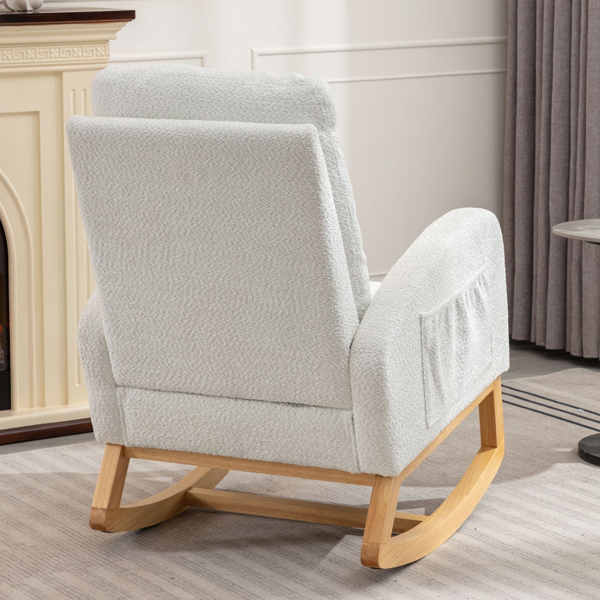 Accent Rocking Chair with Footrest High Back Rubber Wood Rocking Legs Bedroom Living Space 26.77D X 38.36W X 39.76H Inch - Korvel