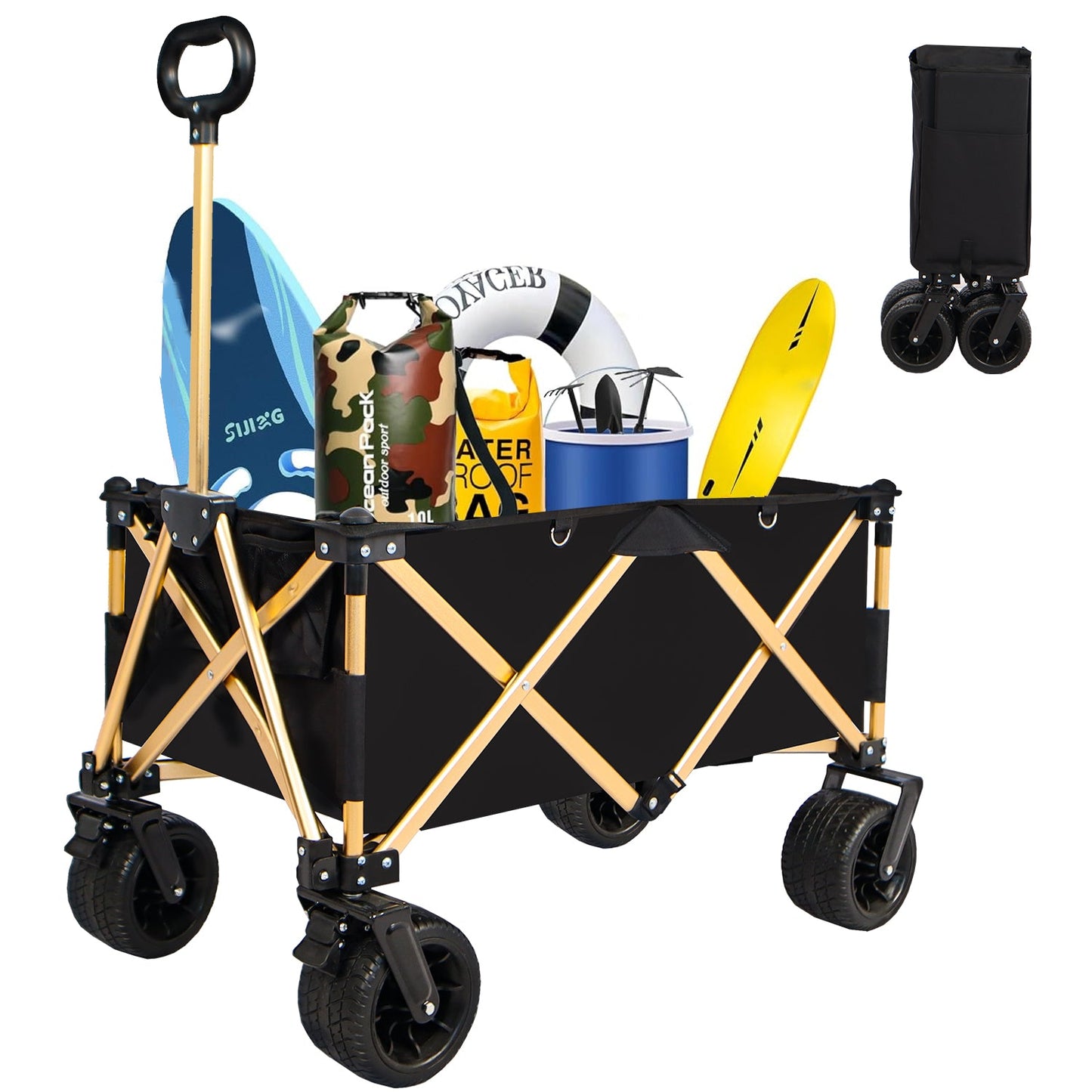 Chariot de Plage Pliable Haute Résistance avec Grandes Roues