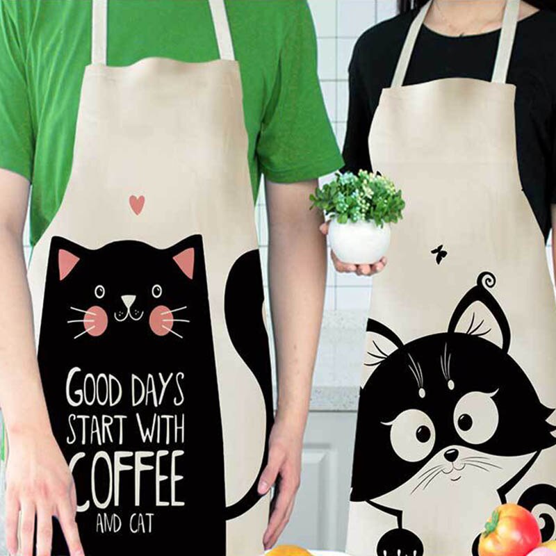 1Pcs Cotton and linen creative European and American cartoon cute cat apron - Korvel